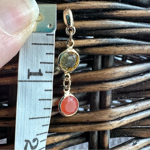 Beautiful 14K Gold Tone Green and Peach Dangle Earrings - Picture 9 of 10